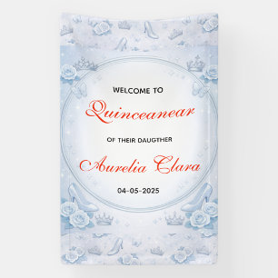 Light Blue Silver Princess Quinceanera Birthday  Banner