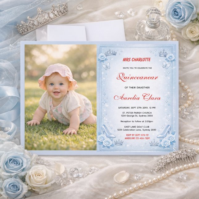 Light Blue Silver Princess Quinceanera Birthday  Invitation (Light Blue Silver Princess Quinceanera Birthday Invitation
)