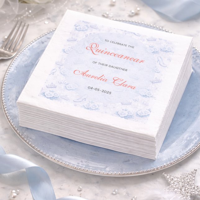 Light Blue Silver Princess Quinceanera Birthday  Napkin (Light Blue Silver Princess Quinceanera Birthday Napkins
)