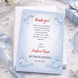 Light Blue Silver Princess Quinceanera Birthday Thank You Card
