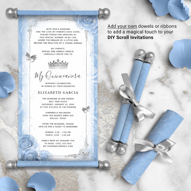 Light Blue Silver Quince DIY Scroll Invitations (DIY scrolls do not come with dowels. Add your own or roll up with a ribbon for an elegant touch!)