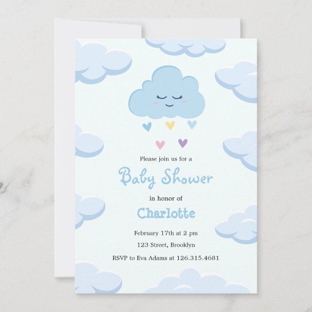 Light Blue Simple Cloud Baby Shower Invitation (Front)