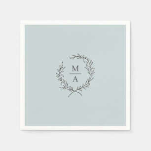 Light Blue Simple Elegant Laurel Wreath Monogram Napkin