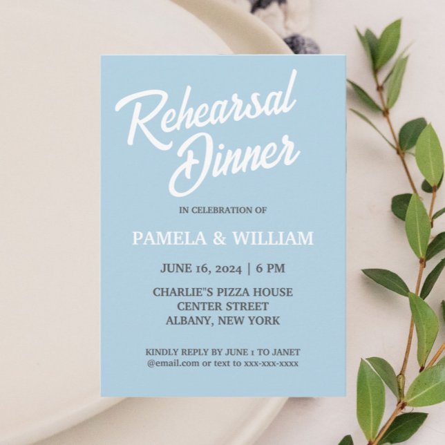 Light Blue Simple Style Wedding Rehearsal Dinner Invitation (In Situ Wedding)