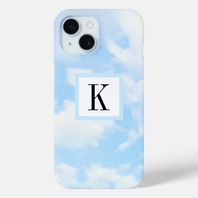 Light Blue Sky Clouds Photo with Single Initial Case-Mate iPhone Case (Back)