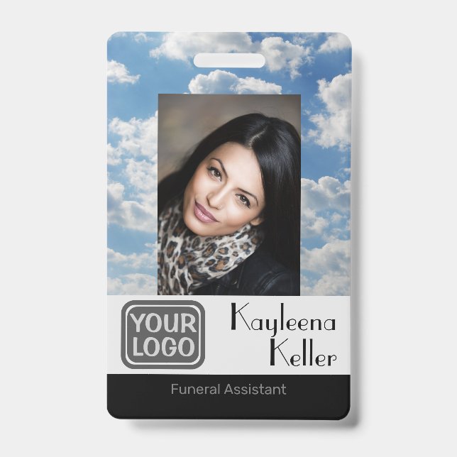 Light Blue Sky Graphic Funeral Logo Photo Template Badge (Front)