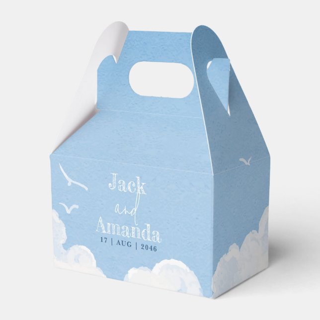 Light Blue Sky Watercolor Wedding Favour Boxes (Front Side)