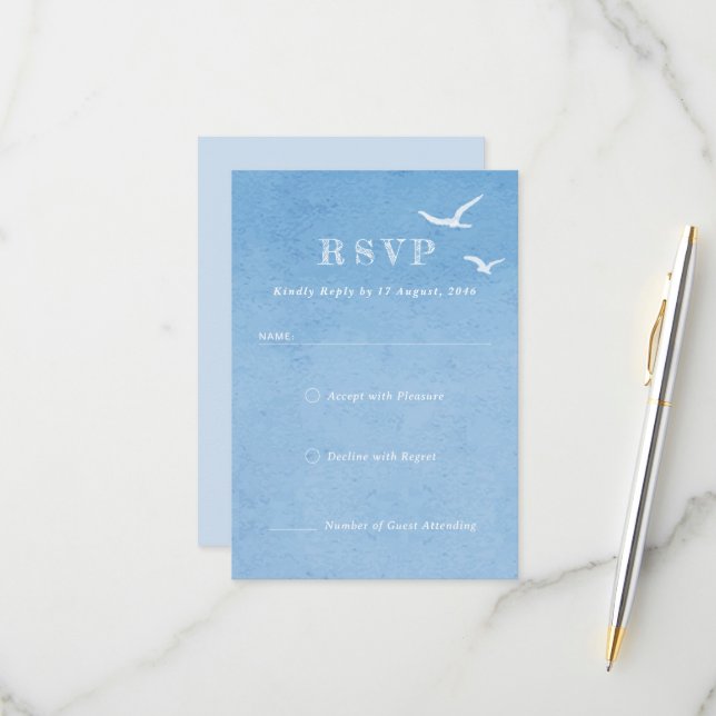 Light Blue Sky Watercolor Wedding Invitation RSVP  (Front/Back In Situ)