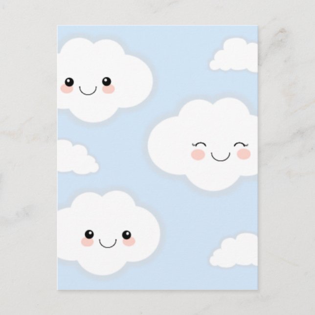 Light blue smiling clouds postcard (Front)