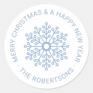 Light Blue Snowflake Christmas Tag Round Sticker