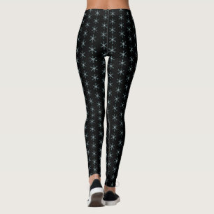 Light Blue Snowflake Pattern on Black Leggings