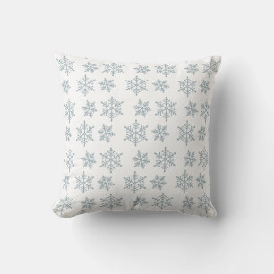 Light Blue Snowflake Pattern on White Throw Pillow