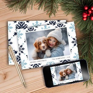 Light Blue Snowflake Photo Holiday Card