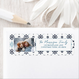 Light Blue Snowflake Photo Return Address