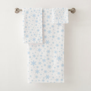 Light Blue Snowflakes on White Bath Towel Set