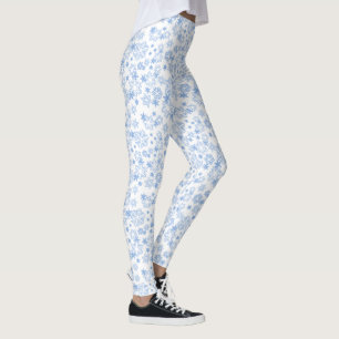 Light Blue Snowflakes on White Leggings