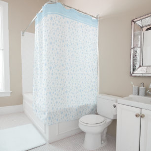 Light Blue Snowflakes on White Shower Curtain