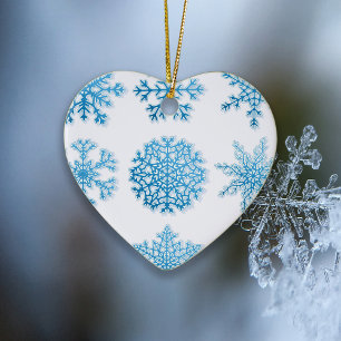 Light Blue Snowflakes White Christmas Ceramic Ornament