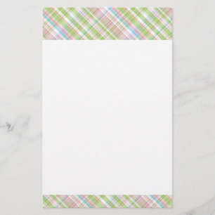 Light Blue Soft Green Blush Pink Plaid Pattern Stationery