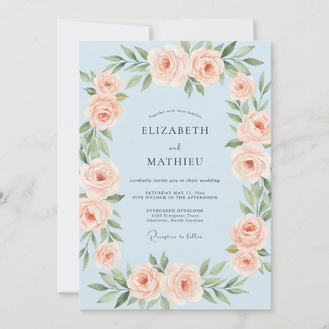 Light Blue Soft Spring Floral Wedding Invitation (Front)
