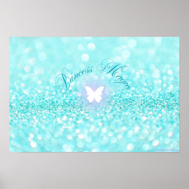 Light Blue Sparkly Glitter Butterfly Princess Poster (Front)