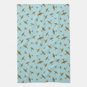 Light Blue Spitfire War Plane Patterned Kitchen Towel