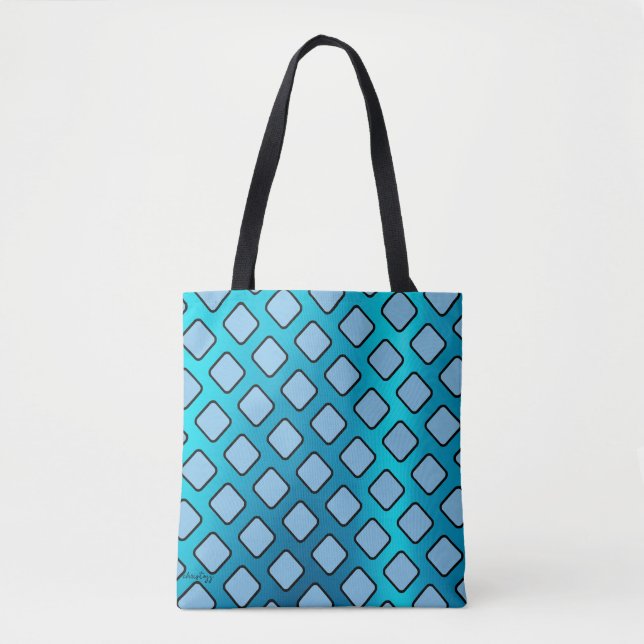 Light Blue Squares on Turquoise Metallic b/ground Tote Bag (Front)