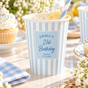 Light Blue Stripe 21st Birthday Coastal Chic Paper Cups