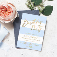 Light Blue Stripe Gold Birthday