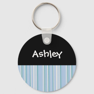 Light Blue Stripe Personalized Keychain