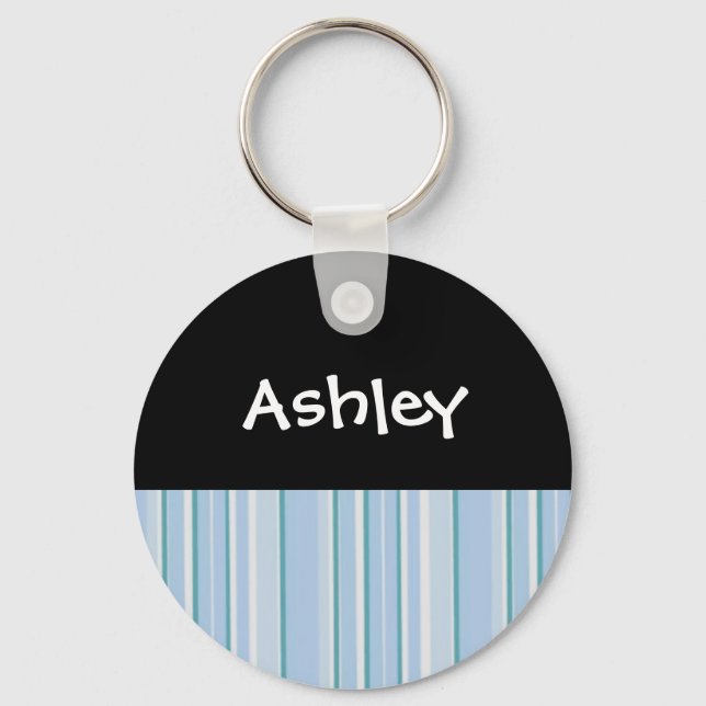 Light Blue Stripe Personalized Keychain (Front)