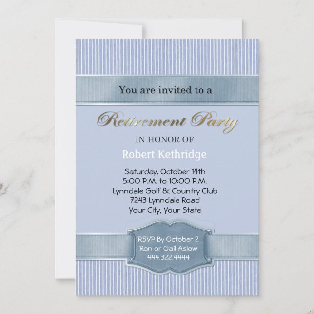 Light Blue Stripe Retirement Party Invitations (Front)