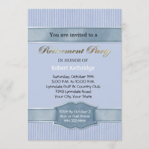 Light Blue Stripe Retirement Party Invitations