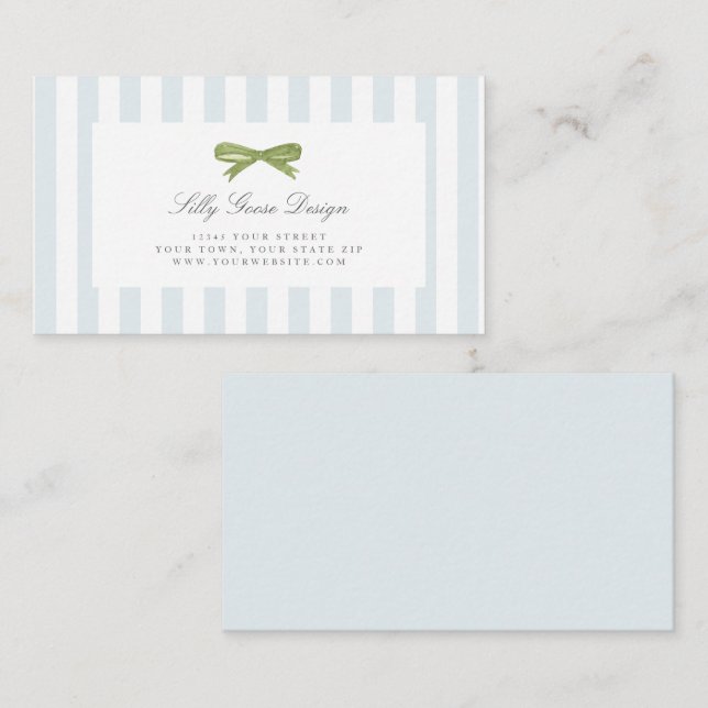 Light Blue Stripe with Bow Delicate Business Card (Front/Back)