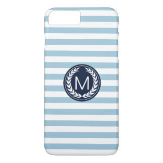 Light Blue Stripe with Navy Laurel Wreath Monogram Case-Mate iPhone Case