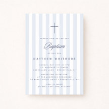 Light Blue Striped Boy Baptism Invitation