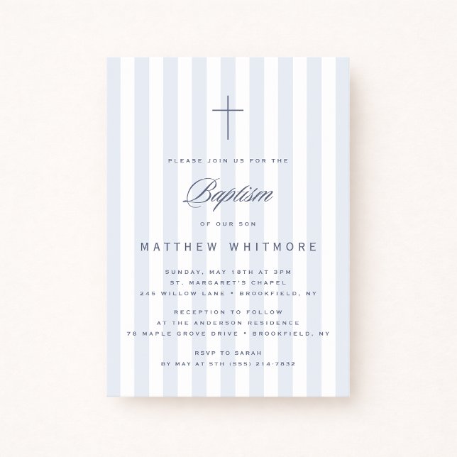 Light Blue Striped Boy Baptism Invitation (Créateur téléchargé)
