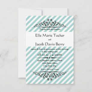 Light Blue Striped Flourish-3x5 Wedding Invitation
