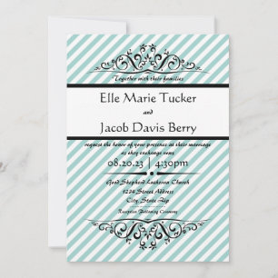 Light Blue Striped Flourish Wedding Invitation