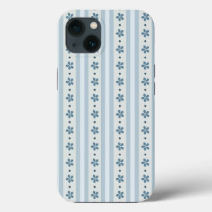 Light Blue Stripes And Flowers iPhone 13 Case