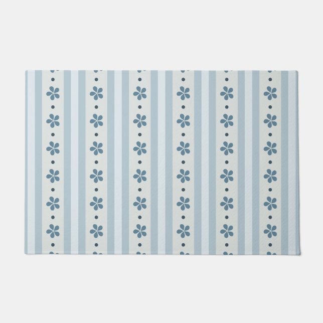 Light Blue Stripes And Flowers Doormat (Front)