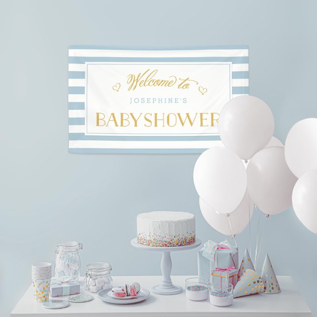 Light Blue Stripes with Gold Mom to Be | Baby Show Banner (Creator Uploaded)