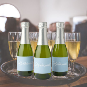Light Blue Stylized Script Wedding Bridesmaid Sparkling Wine Label