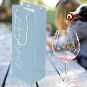 Light Blue Stylized Script Wedding Bridesmaid Wine Gift Bag