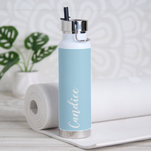 Light Blue Stylized Wedding Bridesmaid Name Water Bottle