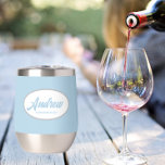 Light Blue Stylized Wedding Groomsman Name<br><div class="desc">Gift your wedding groomsman with this trendy and personalized, stainless steel wine tumbler with his name in stylized script inside a white, oval design. Background colour and script is a light blue. Personalize your wine tumbler by editing and replacing name with desired name. Available in many, popular wedding colour schemes....</div>