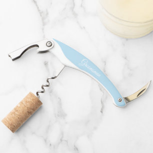 Light Blue Stylized Wedding Groomsman Name Corkscrew