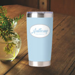 Light Blue Stylized Wedding Groomsman Name Insulated Tumbler<br><div class="desc">Gift your wedding groomsman with this trendy and personalized,  stainless steel,  thermal tumbler with his name in stylized script in a white oval design. Background and script is a light blue colour. Personalize your thermal tumbler by editing and replacing groomsman's name with desired name.</div>