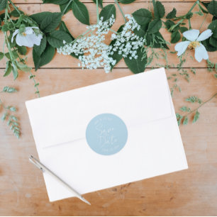 Light Blue Stylized Wedding Save the Date Classic Round Sticker