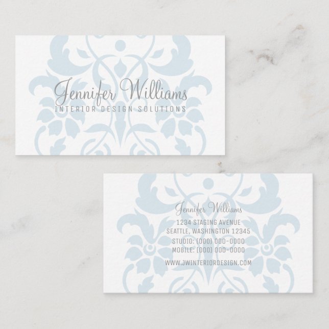 Light Blue Subtle Damask Business Card (Front/Back)